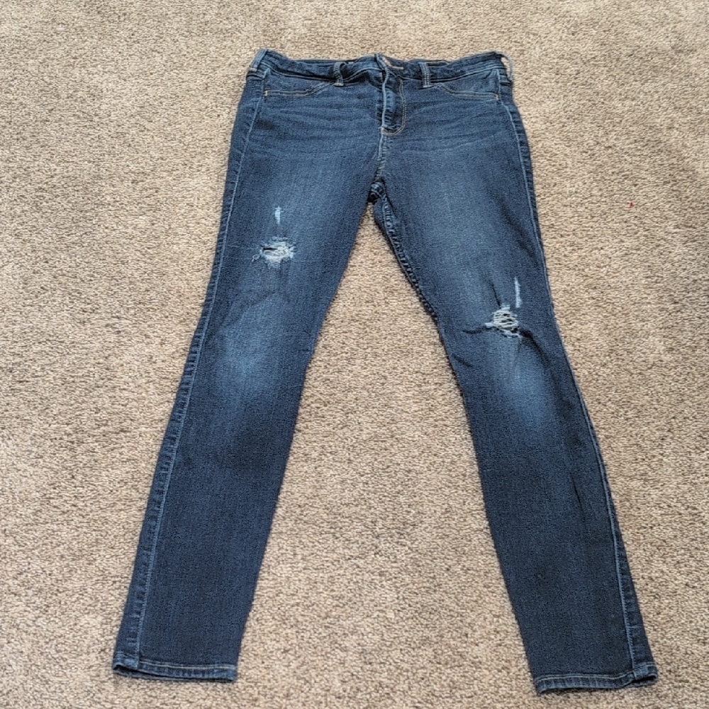 Hollister Blue Skinny Jeans with Distressed Details